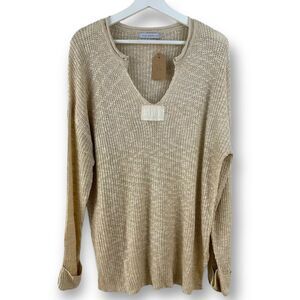 Miss Sparking Women's XL Split Neck Loose Knit Sweater Beige Tan‎ Transitional
